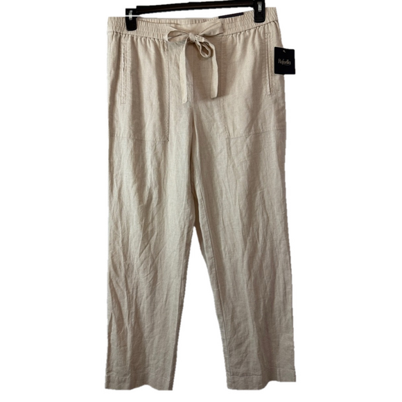 Rafaella Pants - Rafaella Beige Classic Higher Rise Wide Leg Comfort Waist Linen Pants